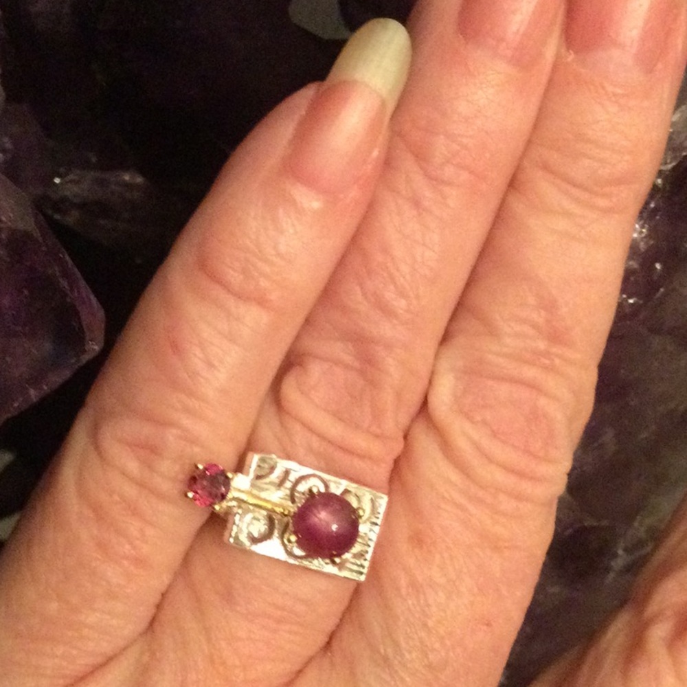Rare Genuine Star Ruby & Rhodolite Ring, One of a Kind - Picture 10 of 16